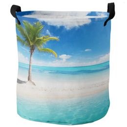 Laundry Bags Palm Tree Sea Beach Blue Sky White Clouds Dirty Basket Foldable Home Organizer Clothing Kids Toy Storage