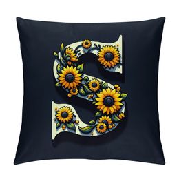 Throw Pillow Cover English Alphabet S Sunflowers Letter Symbol Style Creative Cool Design Fashion Decor Lumbar Pillow Case Cushion for Sofa Couch Bed