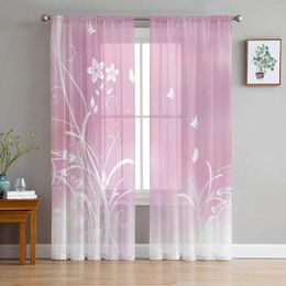 Curtain Flower Butterfly Pink Sheer Curtains For Living Room Decoration Window Kitchen Tulle Voile Organza