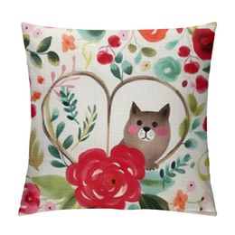 Valentines Day Pillow Cover Red Heart Rose Floral Love Decor Holiday Farmhouse Pillow Case Gifts Decoration for Home Sofa Couch