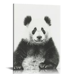Sylvie Panda Animal Print Black and White Portrait Framed Canvas Wall Art, Grey