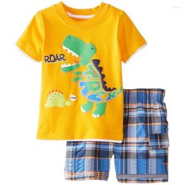 Clothing Sets Dino Fashion Boy Clothes Suit Toddler T-Shirts Pants Set Cotton Children Outfits Tee Shirt Shorts Plaid Pant Sport Suits