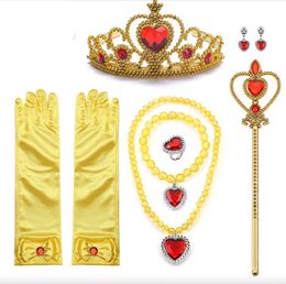 Girls Halloween Dress Up 7pcs Princess Tiara Crown Wand Gloves Jewelry Accessories CWNS-004