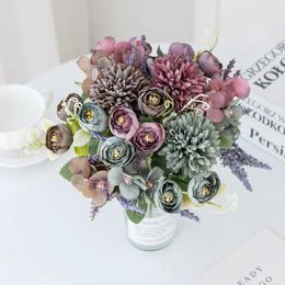 Decorative Flowers Camellia Silk Peony Artificial Bouquet 7 Heads Fake For Home Wedding Decoration
