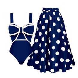 Bow Tie One Piece Swimsuit For Women Swimwear with Skirt Bathing Suit Monokini Beach Bodysuit Wear 240529