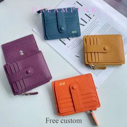 100% Genuine Leather Card Wallet Custom Initials Name Multiple Driving Licence Slim Female Card Holder Coin Purse Travel Wallet