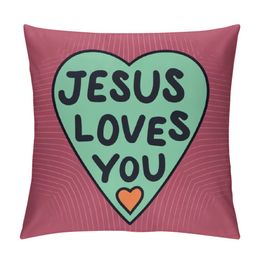 Jesus Loves You Bible Verse Soft Throw Pillow Case Cushion Cover Decor for Sofa Couch Bed Christian Art Religious Gifts