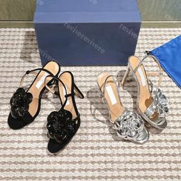 Luxury Heeled for Women Dress Scarpe Flower Black Silver Mirror Cowhide Patent in pelle THINDESIGNER AQUAZZURA OPEN APPETURA DONNE DONNA PARTENZA Signora Sexy Sexy