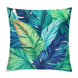 Tropical Leaves Pillow Covers Summer Decorative Green Palm Leaf Throw Pillow Covers Pillow Case Square Cushion Covers for Home Couch Sofa Patio Bedroom