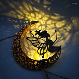 Decorative Figurines Wrought Iron Wind Chime For Garden Hollow Sun Moon Star Angel Solar Light Outdoor Pendant