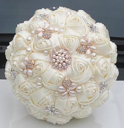 Gorgeous Crystal Ivory Wedding Bouquet Brooch Bowknot Wedding Decoration Artifical Flowers Bridal Bouquets W252179897306