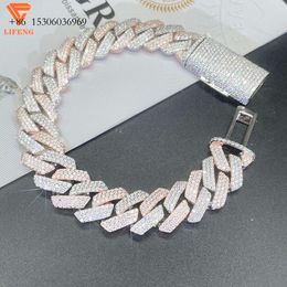 Fashion Jewellery Two Tone Sterling Sier Custom Hip Hop Iced Out VVS Moissanite Cuabn Link Bracelets Chain