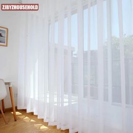 Mordern Simple Sheer Window Curtains Tulle Modern Voile Curtain Drapes Solid White for Kitchen Living Room 240521