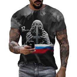 Men's T-Shirts Mens Fashion T-shirt with Symbolic Image - Polyester Fibre Crew Neck Russian Flag Design Comfortable Fit S-XXL Mens T-shirt S2452906