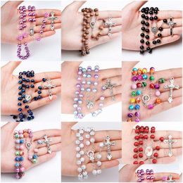 Pendant Necklaces 9 Styles Relius Catholic Rainbow Rosary Jesus Virgin Mary Cross Long Beads Chains For Women Men Christian Jewelry Dr Dhtzj