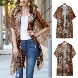 Long Open Cardigans For Women Tops Cover-Up Leopard Printing Beach Fashion Cardigan Coat Swimsuit Chunky Knit Shirts