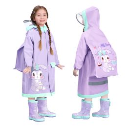 Large Brim Children's Raincoat for Girls and Primary School Students Full Body Waterproof Big Children's Raincoat with Schoolbag