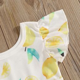 Fashion Children Girls Clothing Sets Kids Outfits Lemon Print Fly Sleeve O-neck Tanks Tops Flare Pants Holiday Beach Clothes