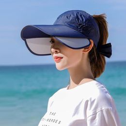 Wide Brim Hats Women's Sun Hat Empty Top Visor Retractable Big Elastic Golf Female Summer Breathable Sweat Absorbent Beach Cap #P1 236b