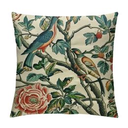 Coral Turquoise Blue Chinoiserie Pillow Covers Bird Peony Floral Cushion Cover Pillowcase Rustic Decor for Sofa Living Room Bedroom