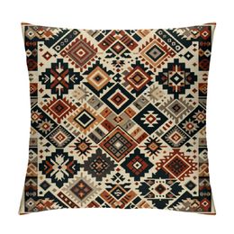 Boho Pillow Covers, Persian Carpet Beige Geometry Vintage Throw Pillow Cover Antique Ethnic Decorative Beige Pillow Cases Home Decor Square Pillowcase