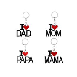 Keychains & Lanyards I Love Dad Mama Papa Mom Enamel Letter Red Heart Key Chains Family Rings For Mother Father Jewellery Gift Drop Del Dh2U5