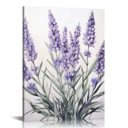 Lavender Canvas Wall Art Purple Flower Picture Print Floral Plants Painting Minimalism Poster Artwork for Home Living Room Bedroom Bathroom Office Decor