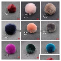Keychains & Lanyards 8Cm Genuine Rabbit Fur Ball P Key Chains Car Keychain Bag Pendant Fashion Accessories 27 Colours Drop Delivery Dhkgm