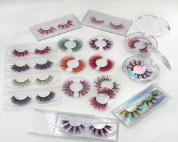 Whole Coloured Eyelashes Full Strip 3D Faux Mink Colour Lashes with Round Rectangle Clear Lash Case5513541