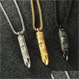 Pendant Necklaces 316L Stainless Steel Open Mens Cross Scripture Locket Charm Gold Chains For Women Hip Hop Jewellery Drop Delivery Pend Dh7Ol