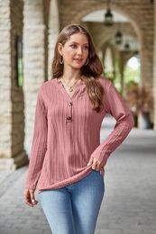 Women's T Shirts Casual V-Neck Knitted Long Sleeve T-shirt Button Top Autumn And Winter