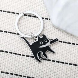 Fashion Cute Knife Cat Keychain Titanium Steel Kpop Funny Black Pendant Backpack Car Key Ring Hanging Jewellery Decoration