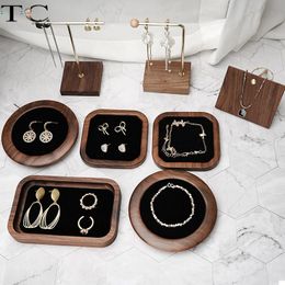 Walnut Jewelry Display Stand Ring Earrings Storage Tray Necklace Pendant Bracelet Display Stand