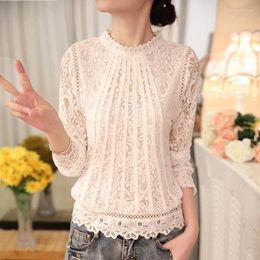 Women's Blouses Sexy See Through Long Sleeve Blouse 2024 Spring Women Fashion Lace Patchwork Pullover Shirt Woman Korean White Business