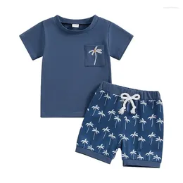 Clothing Sets Baby Boy Summer Outfits Toddler Palm Tree Embroidery T Shirt Hawaiian Leaves Print Shorts Set Beach Vocation Clothes