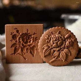 Baking Moulds Wood Cookie Stamp Easy To Clean 3.54 0.98 Inch Wooden Mould Rose Pastry Kitchen