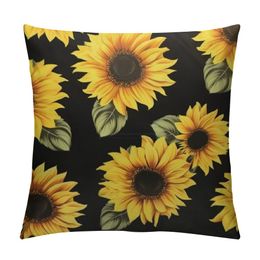 Sunflower Pattern Satin Pillowcase for Hair and Skin Pillowcase Slip Cooling Satin Pillow Covers with Envelope Closure,