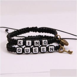 Charm Bracelets 2pcs/Los Ihr König und sein Königinpaar für Frauen Männer Vintage Key Lock geflochten