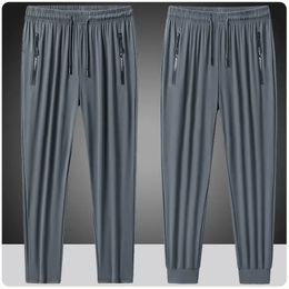 Plus Size 7XL 8XL 9XL Summer Ice Silk Sweatpants Mens High Elastic Gym Joggers Running Quick Drying Sports Pants Men Trousers 240529