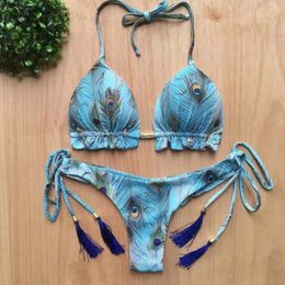 Women's Swimwear Women Floral Print Push Up Halter Bra Briefs Two Piece Set Bikini Swimsuit For Swimming