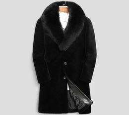 100 Wool Coat Winter Jacket Men Real Sheep Shearling Fur Long Coats Mens Fur Collar Warm Jackets 5xl LSY070072 MY161238567583623878