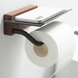 Bathroom Paper Holder with Shelf Wood White Black Grey Creative Aluminum Lavatoty Toilet Tissue Roll Hanger Paper Towel Holder