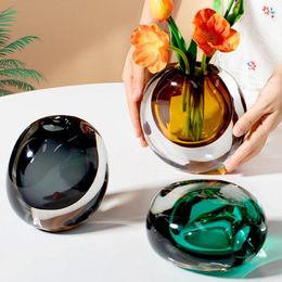 Vases Luxury Glass Vase For Living Room Flower Arrangement Creative Simple Style High-grade Light Desktop Decoration