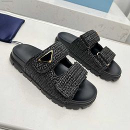 Other Shoes Slide Designer Crochet Womens Wedges Slides Black Woven Platform Sandal Straw Slipper Summer Two Straps Flat Comfort Mule Beach Pool s 3Z6J