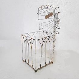 Metal Ironwork Make Old Flower Pot Hooks Square Bird Cage Shape Hanging Basket Vase Courtyard Garden White Decorate Pendant
