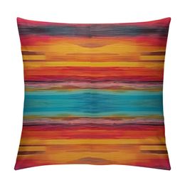 Mexican Throw Pillow Cushion Cover, Abstract Vibrant Vintage Aztec Motif Gradient Blurred Lines Ecuador Crafts Image, Decorative Square Accent Pillow Case, Orange