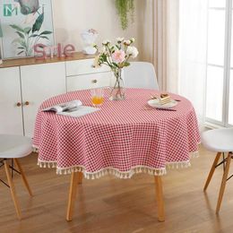 Table Cloth AISIRUI Cotton Linen Tassel Tablecloth Plaid Round Red Striped Lattice Map Wedding Cover Kitchen Decor