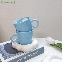 Mugs Korean Hand-painted Cute Blue Sky Clouds Pillow Cup And Saucer Set Ceramic Coffee Cups