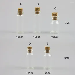 Storage Bottles Empty 2ml 3ml Clear Small Glass Bottle With Cork 3cc Transparent Mini Sample Vials 500pcs