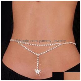 Belly Chains Fashion Y Crystal Rhinestone Butterfly Chain Belt Body Jewellery For Women Beach Bikini Trendy Dance Waist Wedding Drop De Dhyna